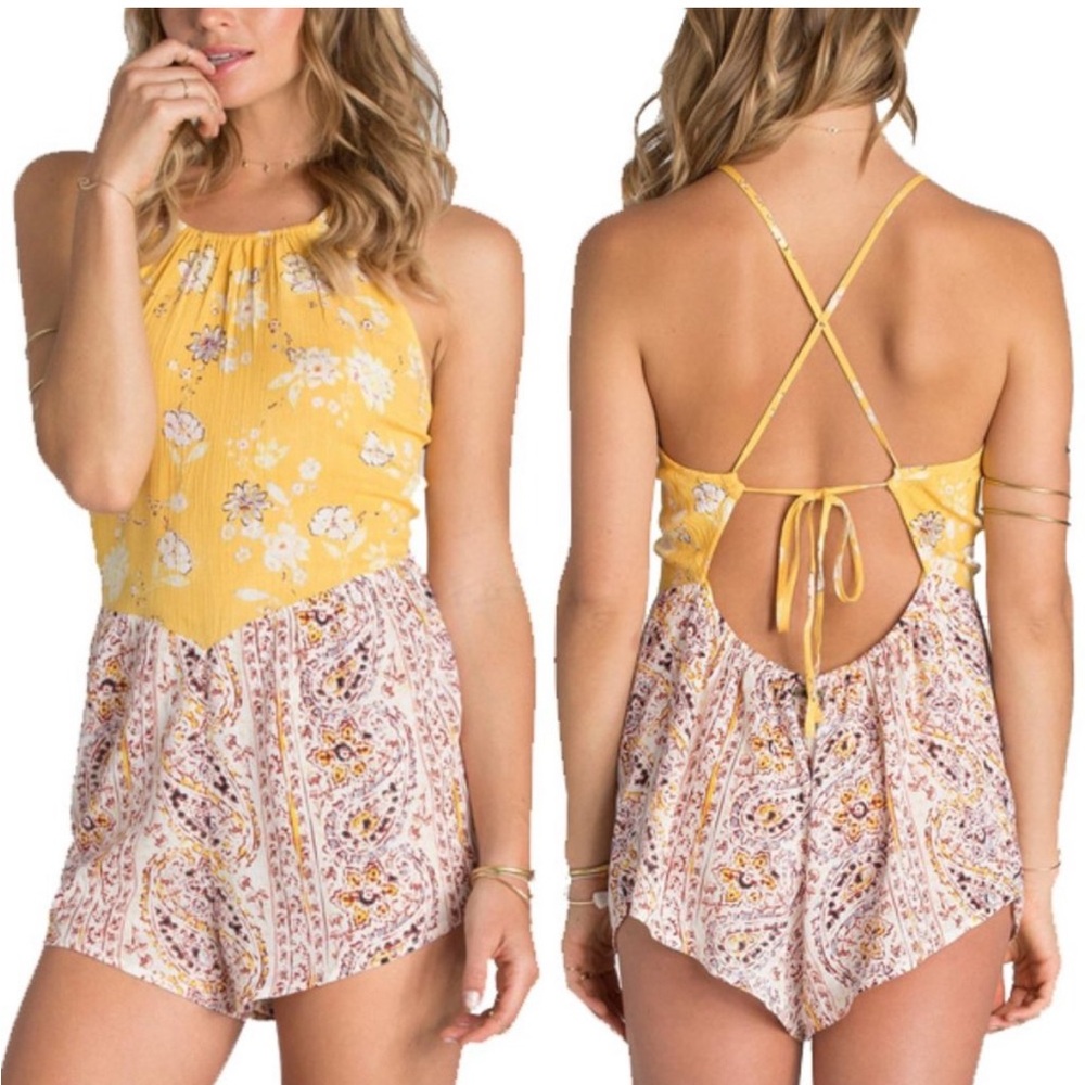 Billabong Juniors Sea Bound Romper Yellow Size Medium adjustable straps